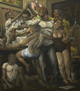 One of Jack Katz's detailed oil paintings of a bar scene